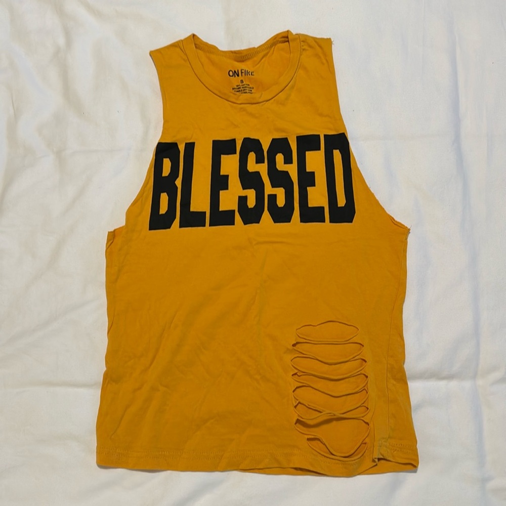 Graphic, distressed, muscle shirt.